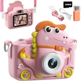 Kinderkamera Dinosaurier, Kinder Kamera 2" Display 1080P, Selfie Digitalkamera Kinder mit 32GB, Fotokamera Kinder für 3 4 5 6 7 8 9 10 11 12 Jahre Jungen und Mädchen Geschenke Spielzeug (Rosa)