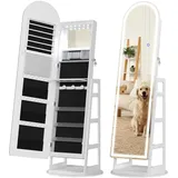 TAGELIER LED Schmuckschrank mit Spiegel, 360° drehbar, Weiß