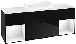 Villeroy und Boch Finion Waschtischunterschrank F741GFPH 160x60,3x50,1cm, Regale Glossy white lacquer, Glossy Black Lacquer