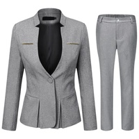 Allthemen Hosenanzug (2 tlg) Damen Eleganter Business Anzug Set mit einem Knopf grau XXL