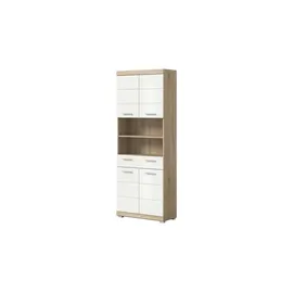 xonox.home Hochschrank Lambada 2 offene Fächer Eiche Hell/Weiß Hochglanz 191 x 74 x 31 cm