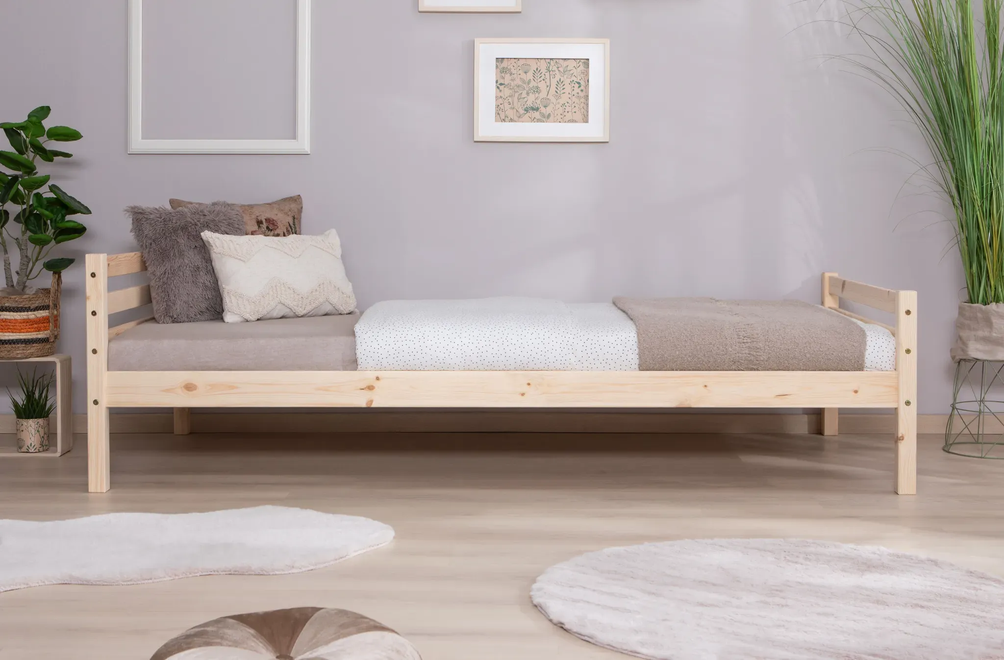 Jugendbett TICAA, beige (kiefer massiv natur), B:96cm L:209cm, Betten, Jugendbett, Futonbett in diversen Breiten, Kiefer, mit Rollrost