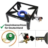 Bluecraft 4-Bein Gas-Hocker-Kocher (mit Zündsicherung, Piezozündung, inkl.Gasschlauch und Ga...
