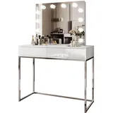lookway SCHMINKTISCH BLANCO GLAMOUR ELITE mit Spiegel und Beleuchtung Weiß Hochglanz PUSH OPEN