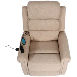 Mendler Fernsehsessel HWC-K63, Relaxsessel Sessel, Liegefunktion Aufstehhilfe Massage Heizfunktion, Stoff/Textil - beige-braun