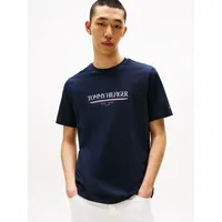 Tommy Hilfiger T-Shirt TOMMY HILFIGER "BRAND LOVE HILFIGER TEE", Herren, Gr. XL, blau (desert sky), Single Jersey, Obermaterial: 100% Baumwolle, regular fit, Rundhals, Shirts T-Shirt