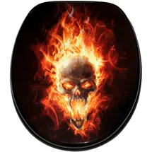 Sanilo WC Sitz mit Absenkautomatik Totenkopf in Flammen, Hochwertiger und Stabiler Toilettendeckel aus Holz
