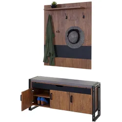 Garderobe mit Sitzbank MCW-A27, Garderobenpaneel Kommode, 53x110x30cm 3D-Struktur, MVG Wildeiche-Optik