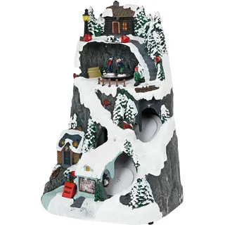 Wellhome Weihnachtsdorf Zur Dekoration Mit LED-Lichtern Und Bewegung 19,6 x 17,7 x 30,1 cm