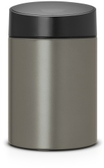 Brabantia Abfalleimer Slide Bin, 5 Liter, Stilvoller Abfallbehälter mit Gleitdeckel, Farbe: Platinum, mit Kunststoffdeckel