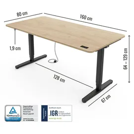 Yaasa Schreibtisch Desk Pro 160 x 80 cm Eiche hell/Schwarz
