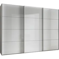 Schwebetürenschrank WIEMANN "Kos", grau (kieselgrau, dekor, glas weiß), B:295,2cm H:236cm T:67cm, Holzwerkstoff, Glas, Schränke, mit Schattenfuge