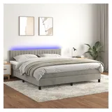 vidaXL Boxspringbett mit Matratze & LED Hellgrau 160x200 cm Samt