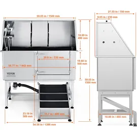 Vevor Professionelle Hundepflegewanne 1574,8mm Edelstahl Tierbadewanne Hundewaschstation 200kg Hunden Pflege Dusche Hundewaschanlage Haustierpflege...
