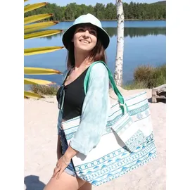 Stylebreaker Strandtasche Set Ethno in Smaragdgrün-Creme | Gr.: onesize