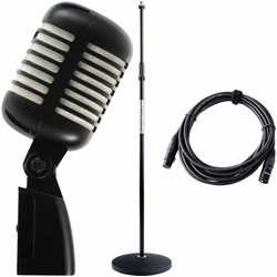 Pronomic Mikrofon DM-66 Elvis Rockabilly Dynamisches-Mikrofon (Spar-Set inkl. Mikrofonständer und XLR-Kabel, 3-tlg), Vocal Mikrofon für Sprache und Gesang schwarz|weiß