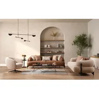 JVmoebel Polstergarnitur Sofagarnitur 3+3+1 Sitzer Textil Holz Sofa Modern Sessel Komplett, (3-tlg., 2x Sofa 3 Sitzer/Sessel), Made in Europa beige