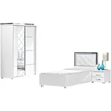 JV Möbel Schlafzimmermöbel Bett, Nachttisch Kleiderschrank, 3tlg Weiß Einzelbett