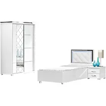 JV Möbel Schlafzimmermöbel Bett, Nachttisch Kleiderschrank, 3tlg Weiß Einzelbett