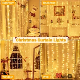 Montegoni Lichtervorhang LED 3x3 m PVC 300 LED Warmweiß
