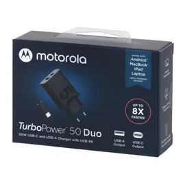 Motorola TurboPower 50W Duo USB-C + USB-A-Ladegerät mit USB-C-Kabel, Schwarz