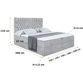 altdecor BOXBETT mit Matratze H3 und Lattenrost, - SERENE - 160x200 Grau