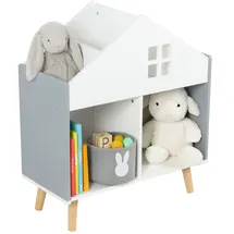Relaxdays Kinderregal Hausform 65,7 x 60 x 30 cm Kiefer grau-weiß