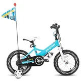 STITCH 14 Zoll Kinderfahrrad mit Stützrädern, Wassertassenhalter, verstellbarer Sitz, Flagge, Geschenk für Jungen,Blau - Blau