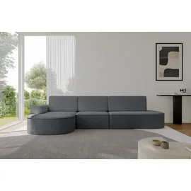 altdecor Eckcouch Cord 5-Sitzer Dunkelgrau