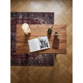 KADIMA DESIGN Schreibtisch Massivholz Baumkante Industrial 200x100 cm Akazie Premium mit Chromgestell Goldbraun Handarbeit Tarn Kollektion Kadima Design