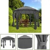 The Living Store - Gartenpavillion Mit Vorhängen Rund 3,5x2,7 M Anthrazit - Gartenpavillon - Partyzelt - Außenbereich - Grillparty - Feier