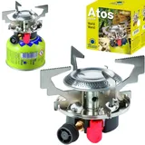 MEVA Gas-Campingkocher Gaskartuschen Gewinde Ventil ATOS Piezo-Zünder 1,8 kW