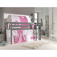 Vipack Hochbett Pino 90 x 200 cm inkl. Tunnel Kiefer massiv grau princess