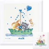 Vervaco Gezählter Kreuzstich Stickpackungen Stickset Baby Geburt Unser Größtes Abenteuer Wanddekoration Handarbeit Set für Erwachsene Kreatives Handwerk ca. 28 x 29 cm Geburt Geschenk Hausdeko