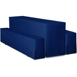 TexDeko Hussen Bierzeltgarnituren gepolstert 5TLG Set Festzeltgarnituren Bierbankhussen Premium (220x50cm, Blau)