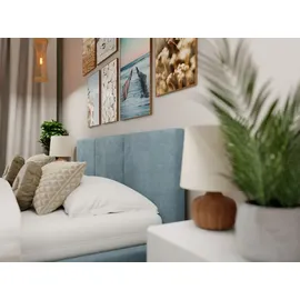 Muralo Polsterbett Stoffbett Bett mit Bettkaste Container Doppelbett für Schlafzimmer - 160 cm x 200 cm - Meerfarbe