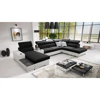 All4All Ecksofa mit Schlaffunktion Ponti 368 cm x 227 cm - Wohnlandschaft U-Form - Schlafsofa mit Bettkasten - XXL Sofa - Groß - Gewebe mit Kunstleder - Linke Seite - Schwarz/Weiß - Modern 26