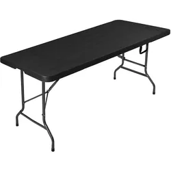 UAC großer Gartentisch 180 x 75 x 74 cm, wetterfester Outdoor-Tisch, Klapptisch 6 Personen inkl. Tragegriff, Koffertisch, Sicherheitsriegel, schwarz