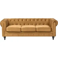 Beliani Sofa 3-sitzer Chesterfield Samtstoff Senfgelb