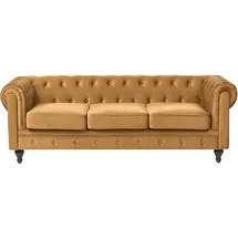 Beliani Sofa 3-sitzer Chesterfield Samtstoff Senfgelb