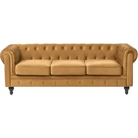 Beliani Sofa 3-sitzer Chesterfield Samtstoff Senfgelb