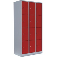 Lüllmann Schließfachschrank X-520434, aus Metall, 12 Fächer, 87 x 180 x 50cm, rot