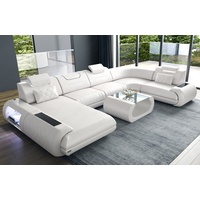 Sofa Dreams Wohnlandschaft Ledersofa Rimini U Form Ledercouch Leder Sofa, Couch, mit LED, wahlweise mit Bettfunktion als Schlafsofa, Designersofa weiß