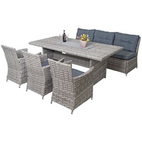 Mendler Poly-Rattan Sitzgruppe HWC-G59, Gartengarnitur Sofa Lounge-Set, 200x100cm grau, Kissen dunkelgrau