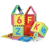 Relaxdays Spielmatte Puzzle 86 tlg, Puzzlematte Buchstaben u. Zahlen, EVA Schaumstoff Spielteppich BxT 180x180 cm, bunt