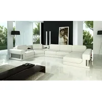 Ecksofa Moderne Leder Sofa Wohnlandschaft + USB Polster Eckgarnitur Design Couch - Weiß