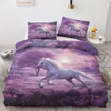 Generisch Bettwäsche 140x200 Pferde - Weißes Pferd Bettbezug 140x200 3 Teilig, Weiche & Angenehme Mikrofaser Bettbezüge & 2 Kissenbezug 70x90, Bettwäsche-Sets mit Reißverschluss Y%-135