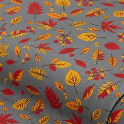 Baumwollstoff Herbstlaub "Mona", grau-color