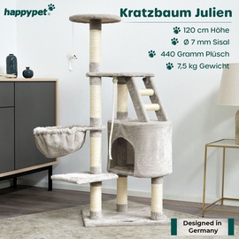 Happy Pet HAPPYPET Kratzbaum 'Julien' 120 cm hoch – Sisal, Höhle, Liegemulde und Leiter, Katzenkratzbaum Katzenbaum für Katzen, mittelgroß, mit Spielmaus