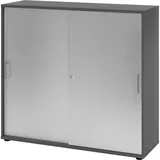 bümö Schiebetürenschrank Graphit, Silber, Holzwerkstoff, Nachbildung, 2 Fächer, 120x110x40 cm, FSC Mix, Arbeitszimmer, Aktenschränke